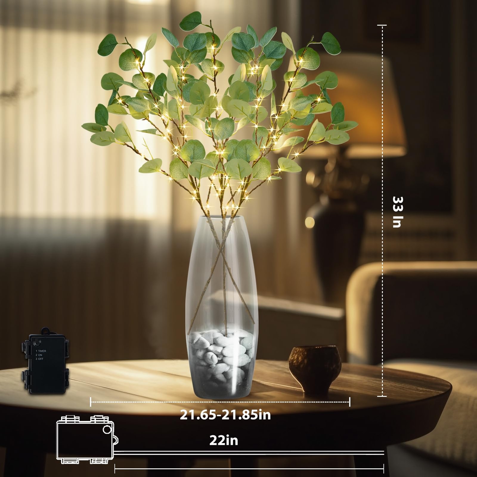 Lighted Artificial Eucalyptus Branches with Timer, Light Up Eucalyptus Branch…