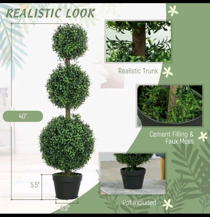 2 Pcs Artificial Ball Boxwood Topiary Plant Fake Plant In Pots Indoor Outdoor