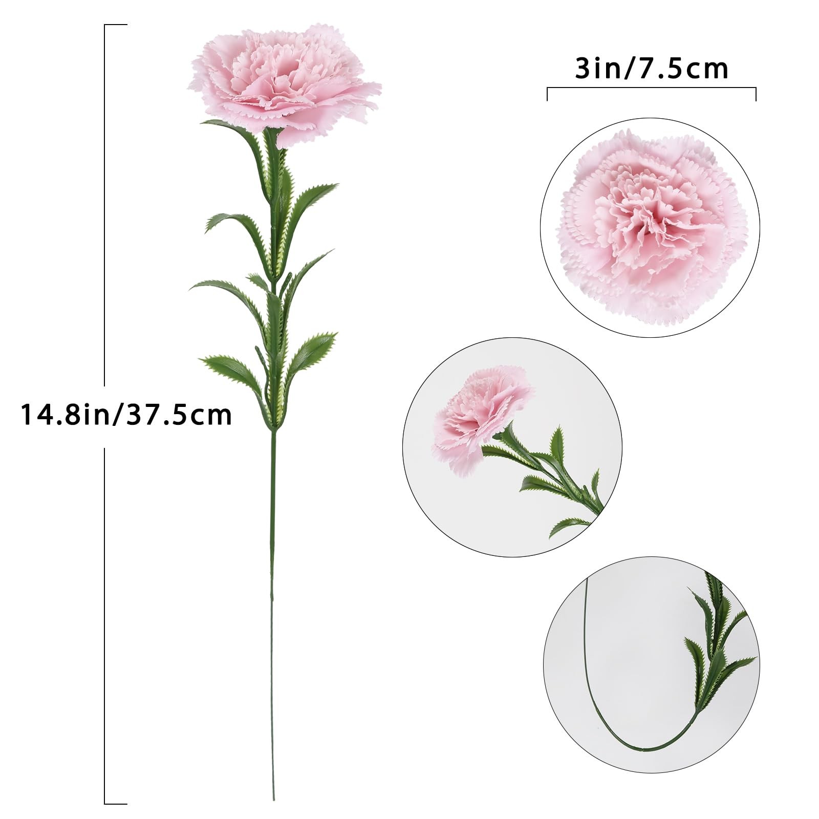 16PCS Pink Carnations Artificial Flowers 14.8” Fake Carnation Silk Flowers w…