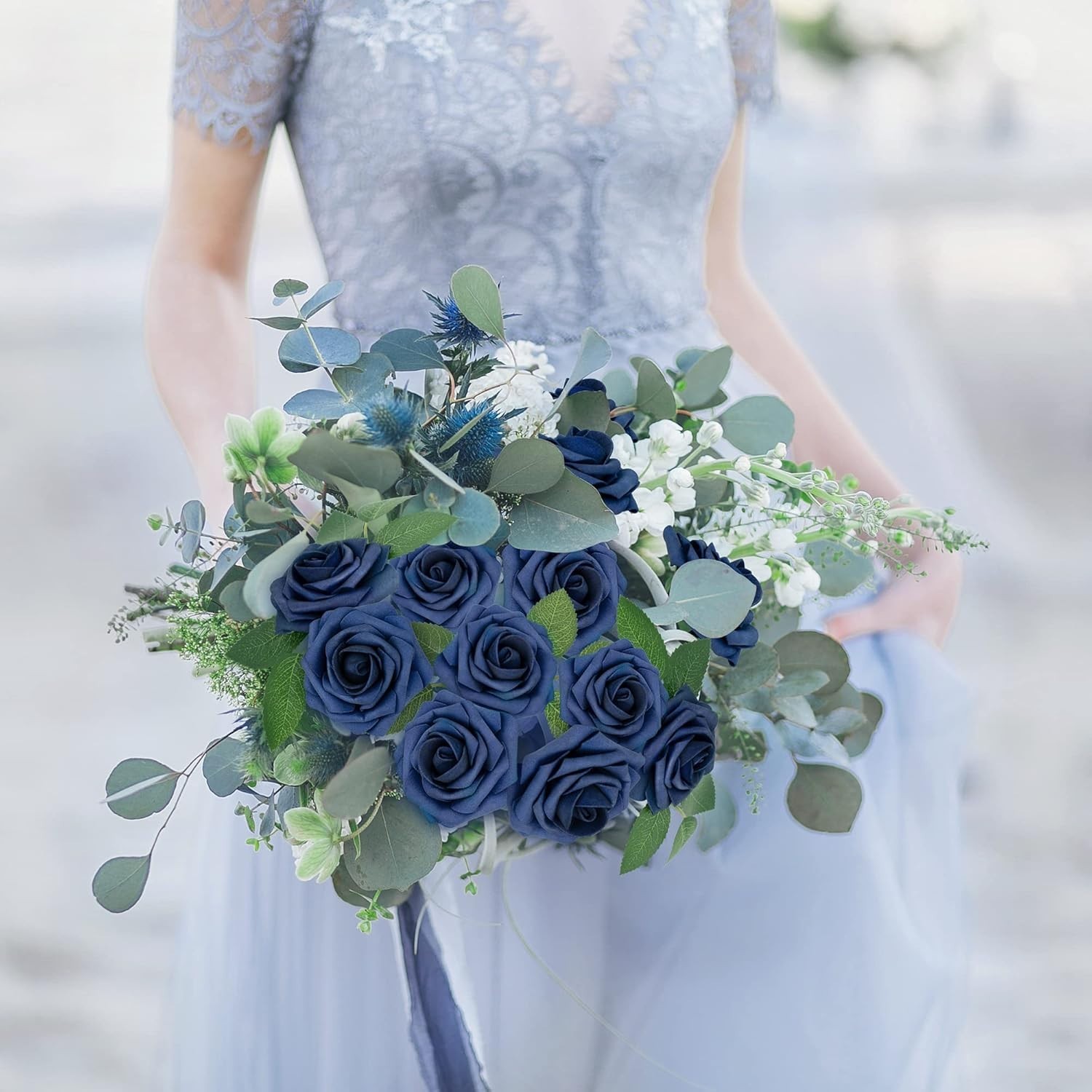 Elegant 50 Pcs Faux Navy Blue Roses – Perfect for Bridal Showers & Home Decor