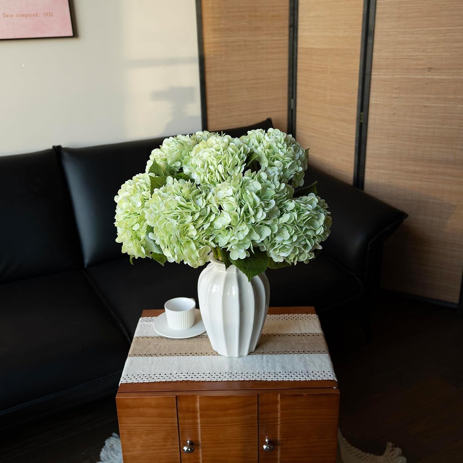 Real Touch Light Green Hydrangea Flowers Set | 22-inch for Weddings & Home Decor