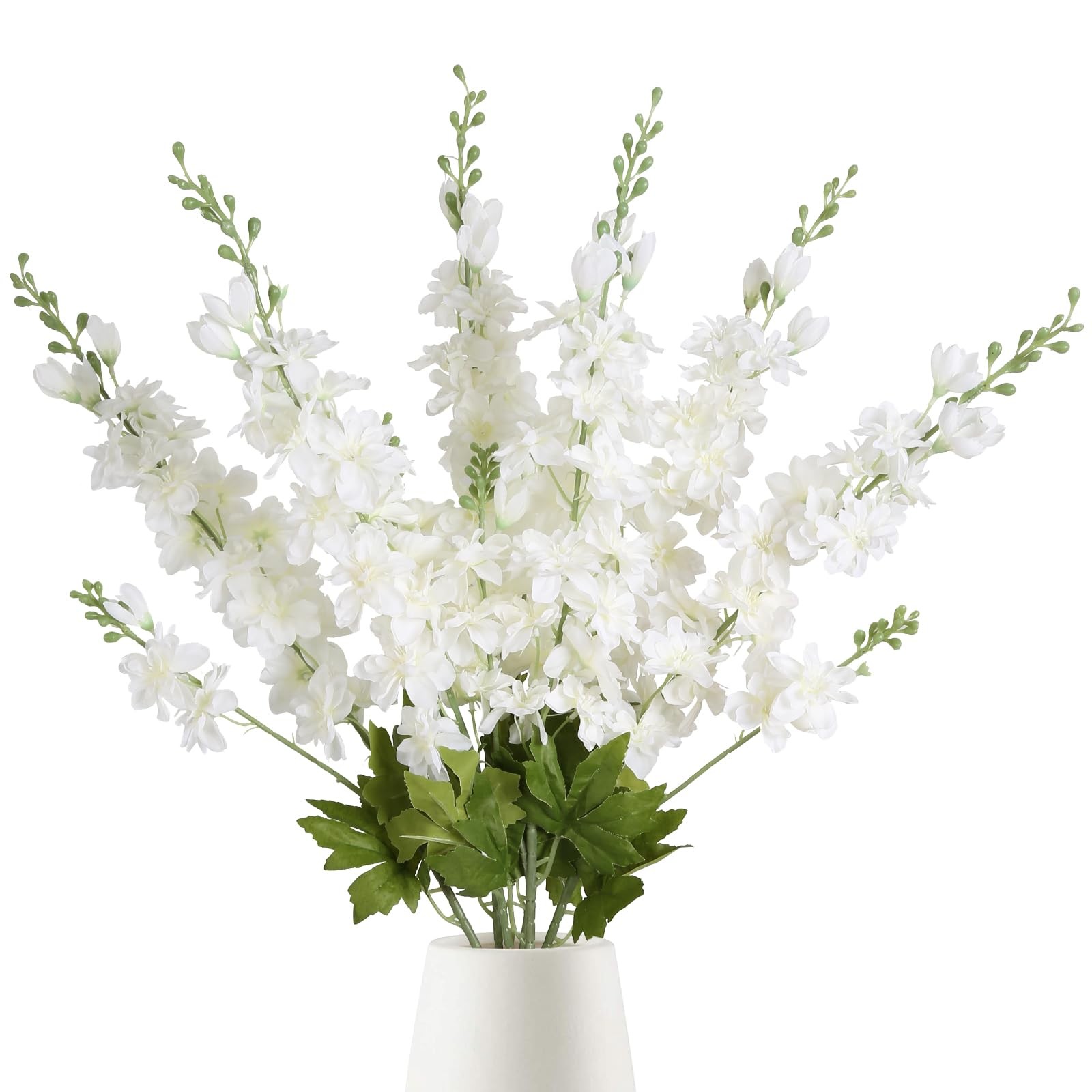 6PCS White Artificial Delphinium Flowers 33″ Long Stems White Flowers Larkspu…