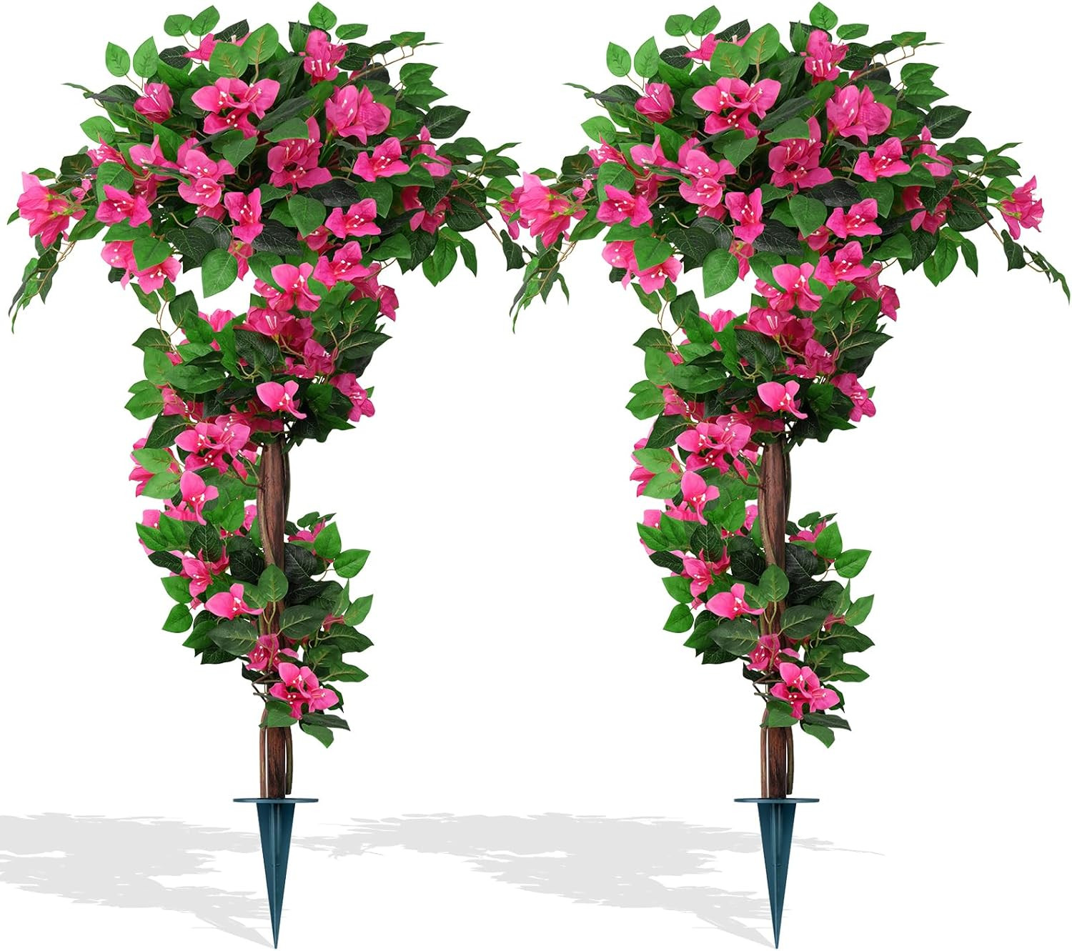 2Pack 4FT Faux Bougainvillea Topiary Trees for Outdoor Decor, UV Resistant