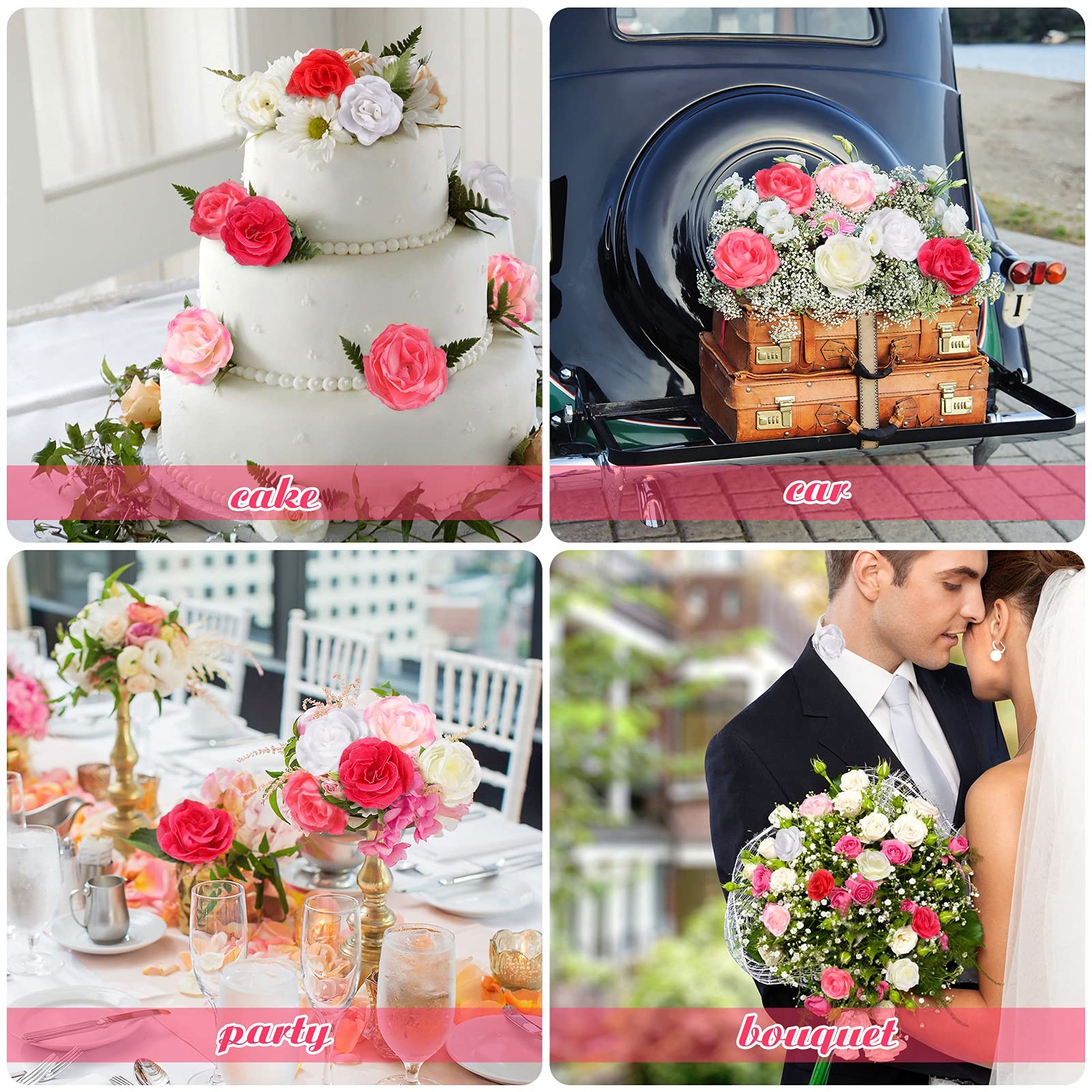 102 PCS 1.4 Inch Mini Fake Rose Flower Head Artificial Silk Craft Decor Mix
