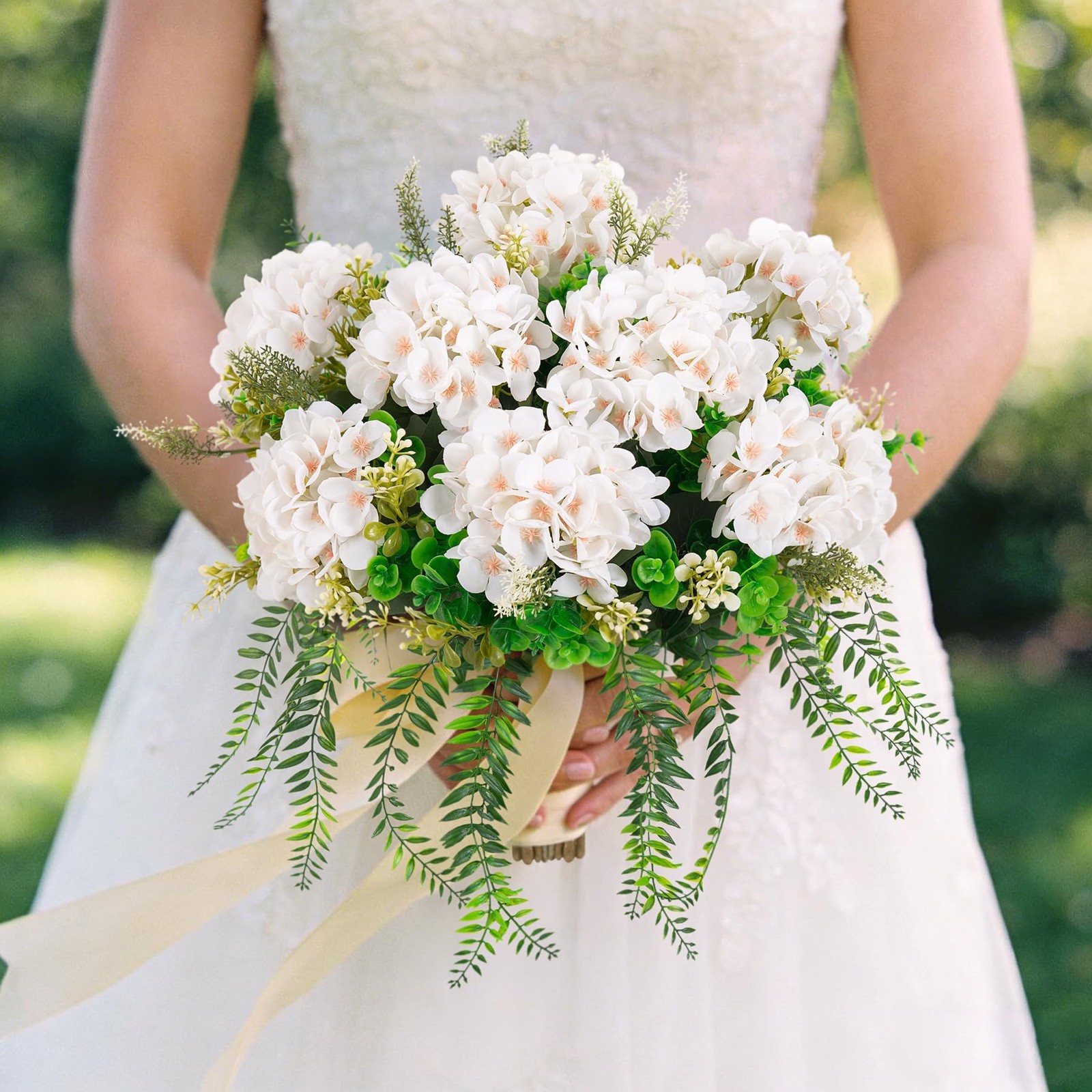 8 Pcs Artificial Hydrangea Flowers Silk White Fake Flower with Eucalyptus for…