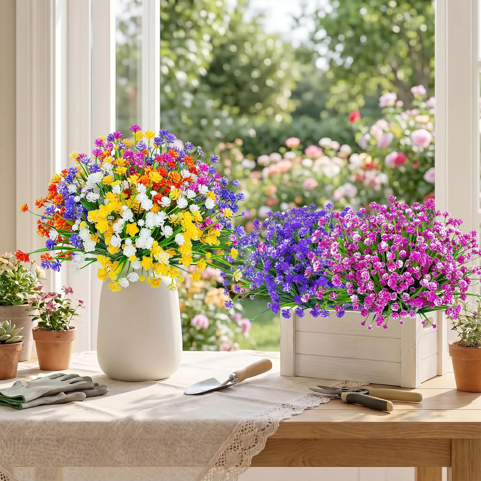 24 Bundles Artificial Flowers for Outdoors UV Resistant Fake Plastic Plants F…
