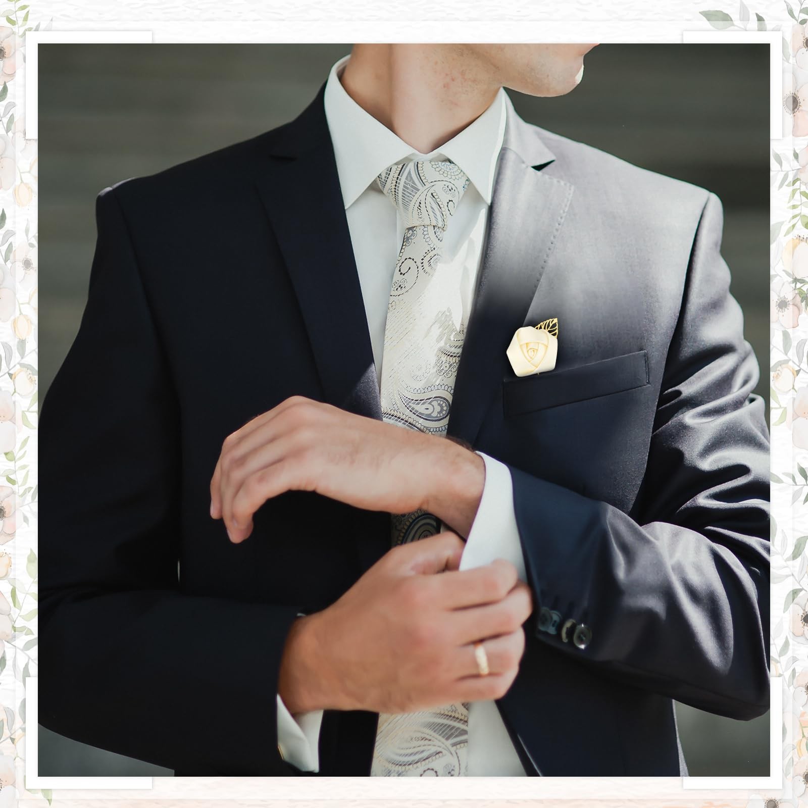 24 PCS Cream Rose Boutonniere Wedding Buttonholes Pocket For Men Prom Pin