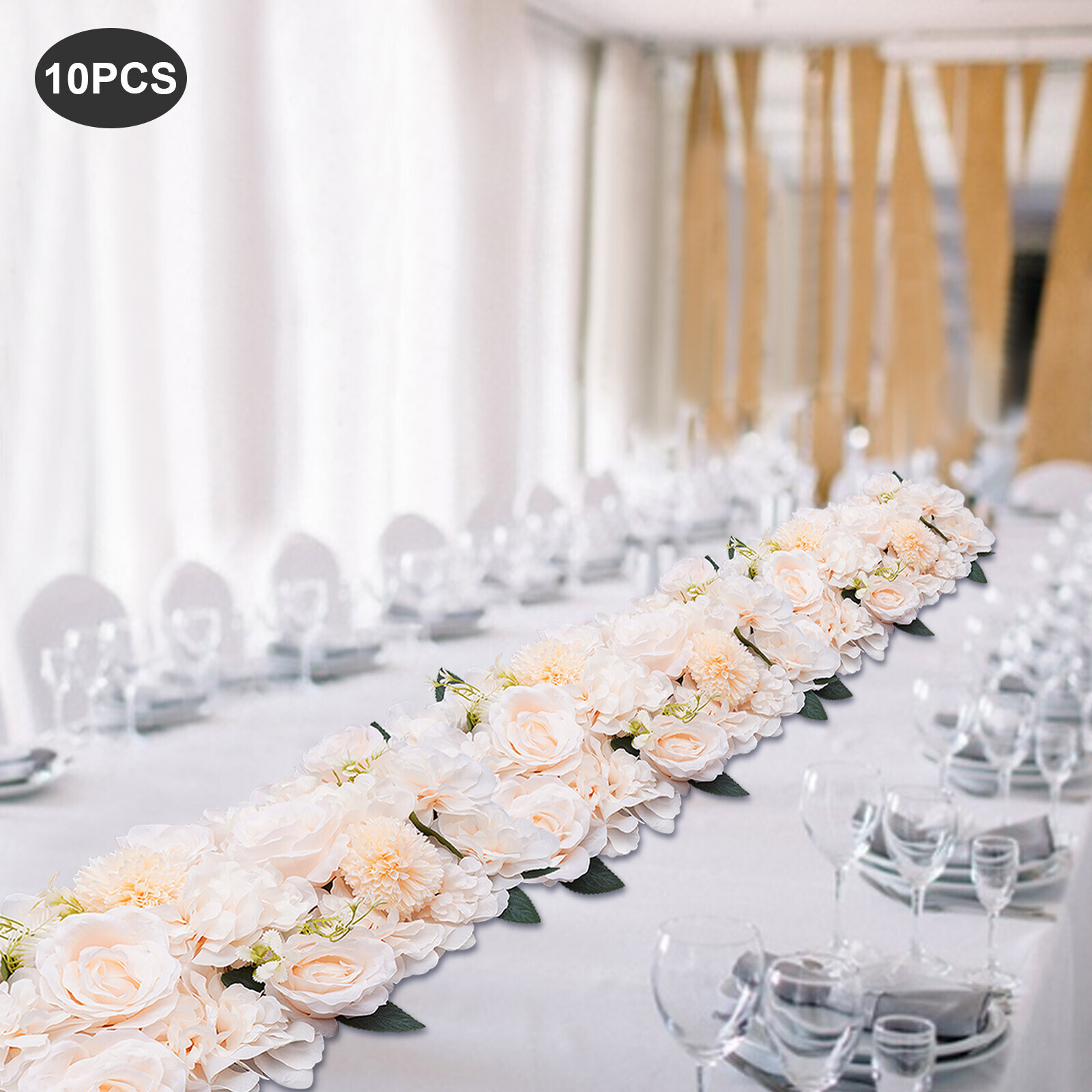 10 Pcs Dining Table Flower Centerpiece Champagne Silk Rose for Wedding 52*28cm