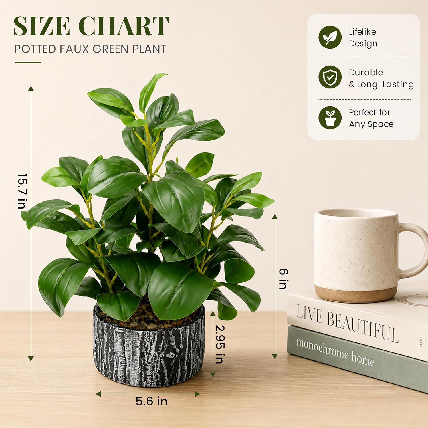 Der Rose 15.7″ Artificial Plants Indoor, Money Leaf Fake Plants in Pot for Desk