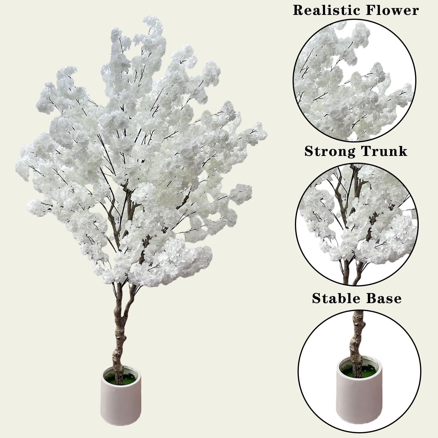Cherry Blossom Tree 7ft, White Artificial Cherry Tree Fake White Tree for Wed…
