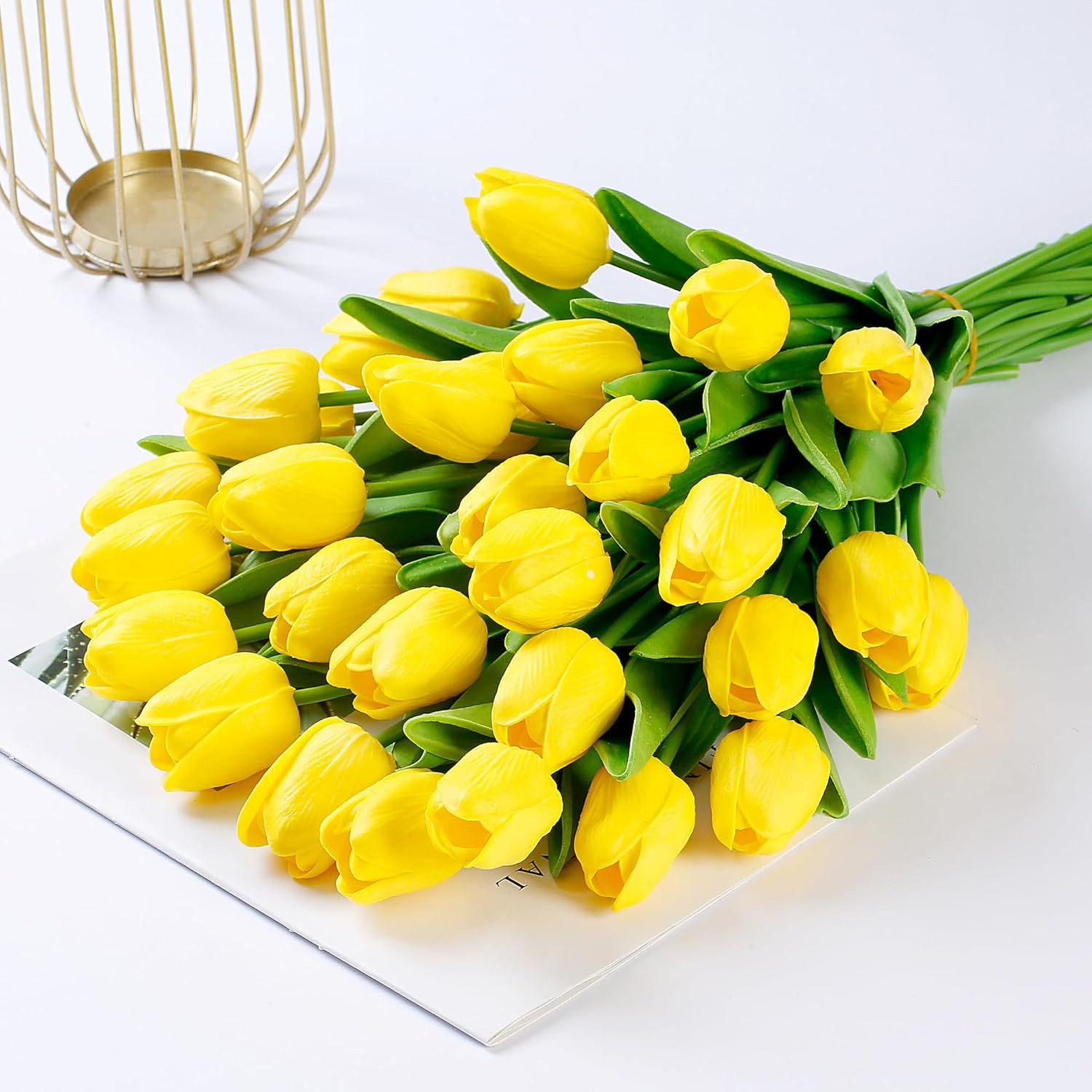 15 Pcs Fake Tulips Artificial Flowers Real Touch PU Faux Flowers Tulip Stems for