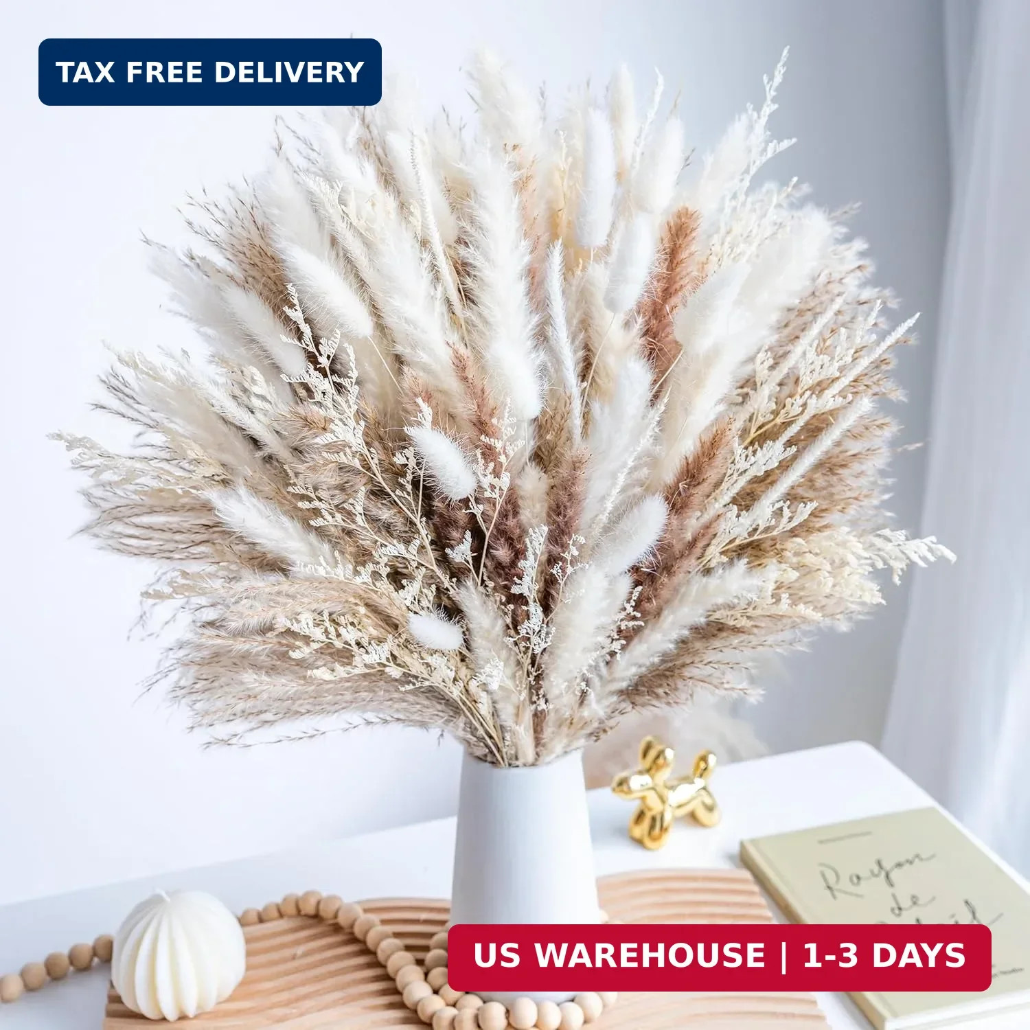 96PCS Natural Dried Pampas Grass Boho Home Decor Bouquet Phragmites Dried Flower
