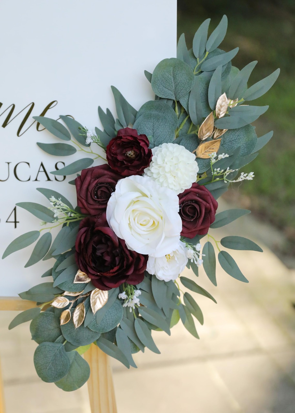 Artificial Burgundy Wedding Arch Flower Swags Set of 2 Welcome Sign Decor