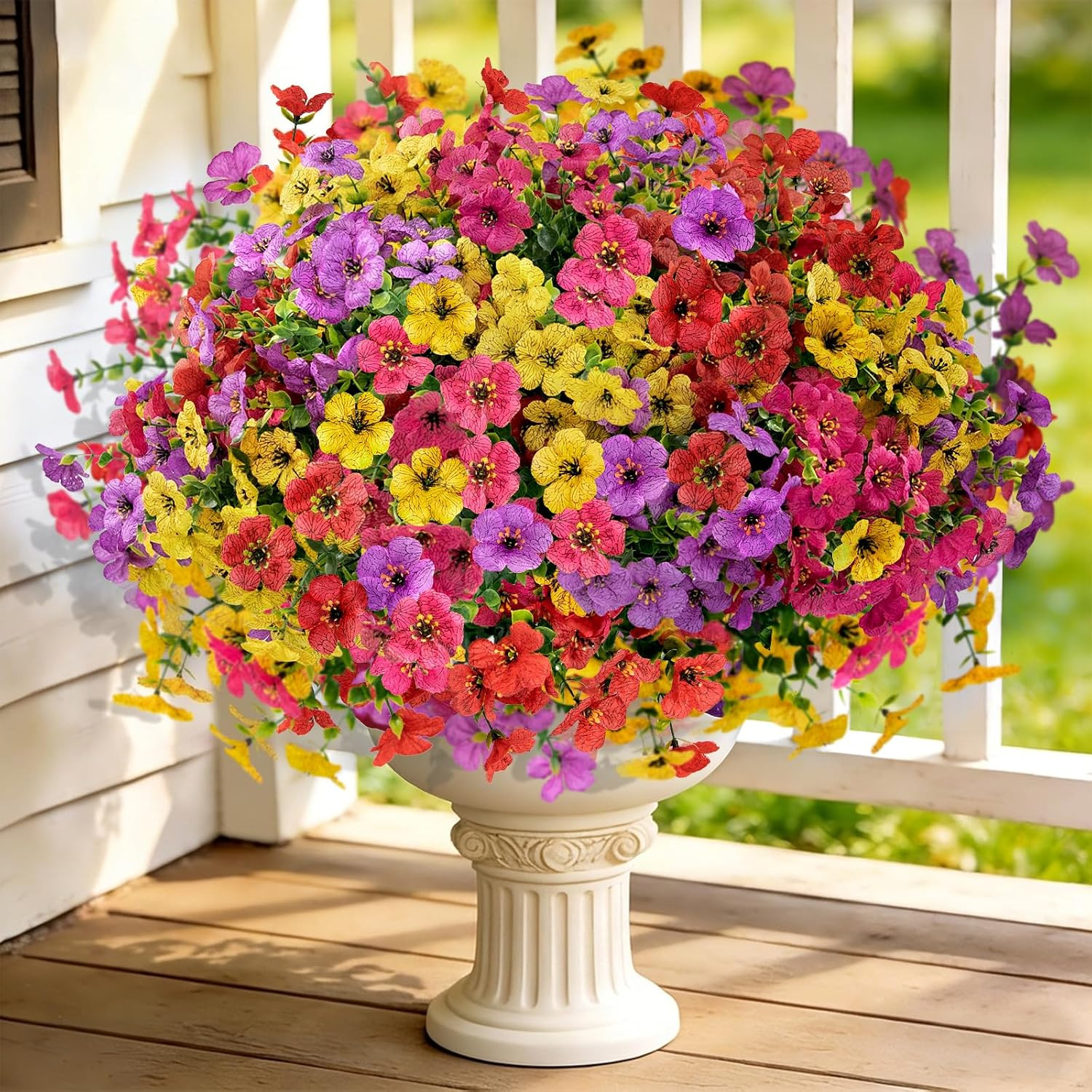 12 Bundles Artificial Flowers for Outdoors UV Resistant Fake Plants Porch Decor