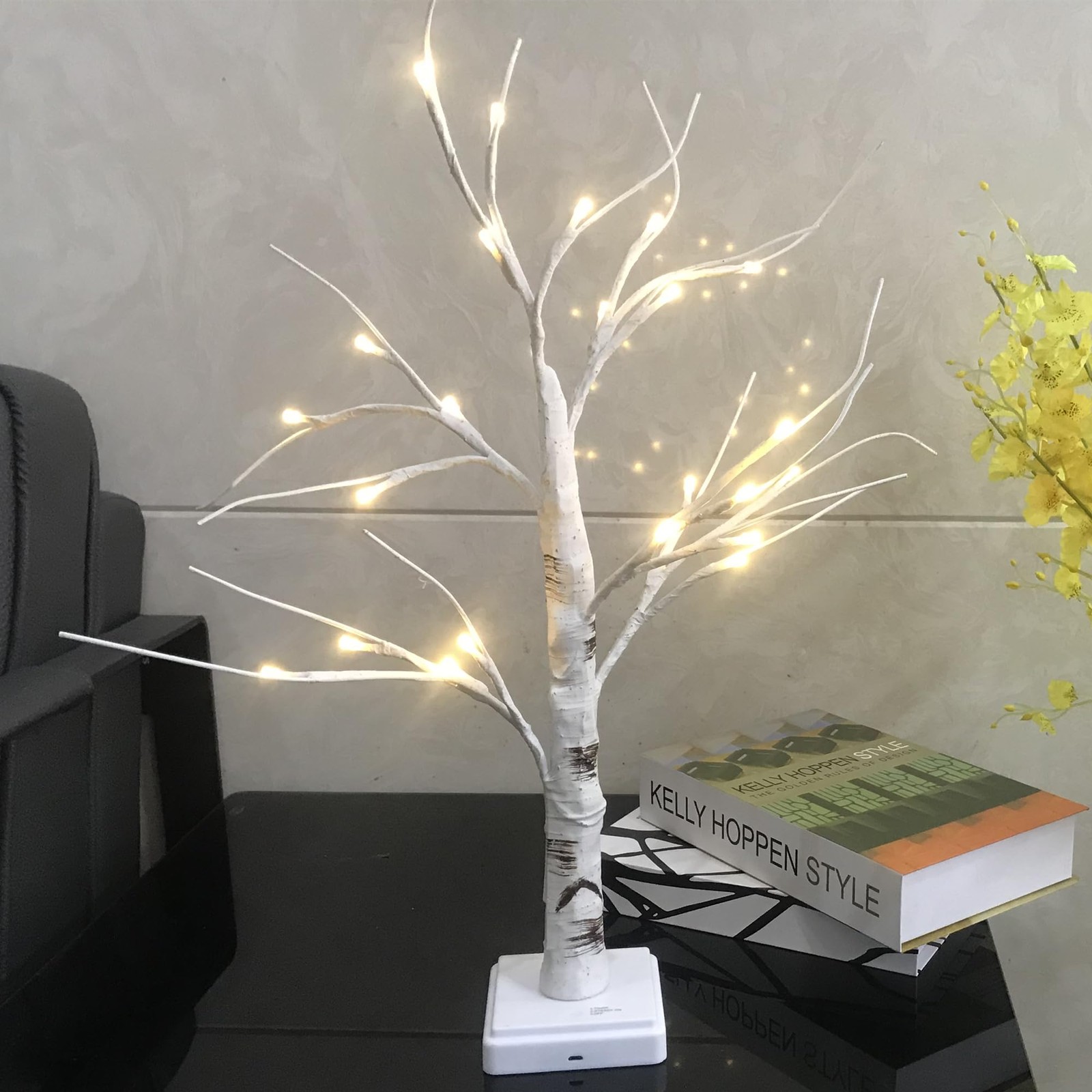 Tree Lamp, 2FT 24LT LAMP, Birch Tree-Warm White, Modern, Metal, Tabletop, Bat…