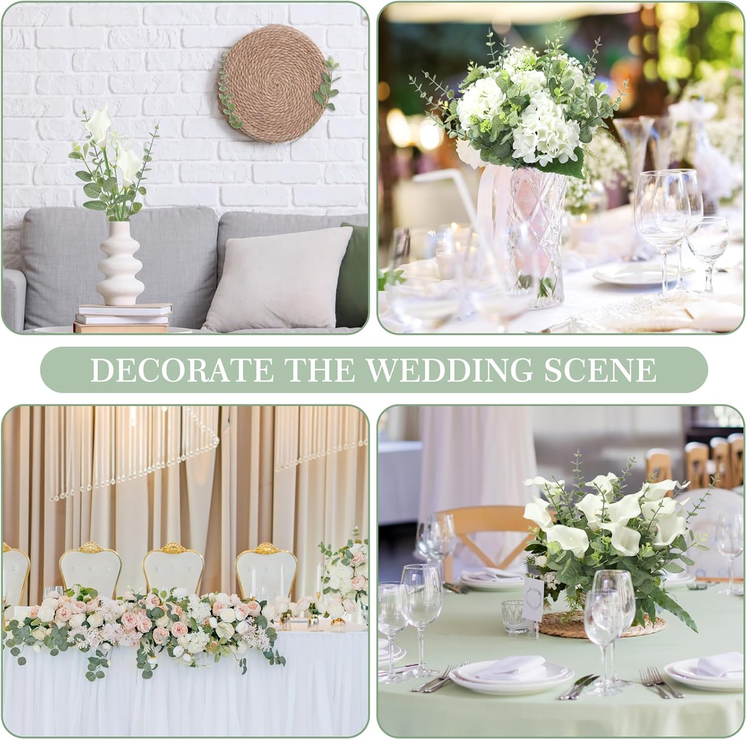 4 Kinds 55PCS Silk Hydrangea Artificial Flowers Eucalyptus Stems, Fake Flower Su