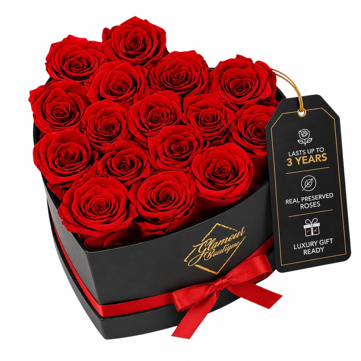 Preserved Flowers, 16 Forever Red Roses in Heart Gift Box