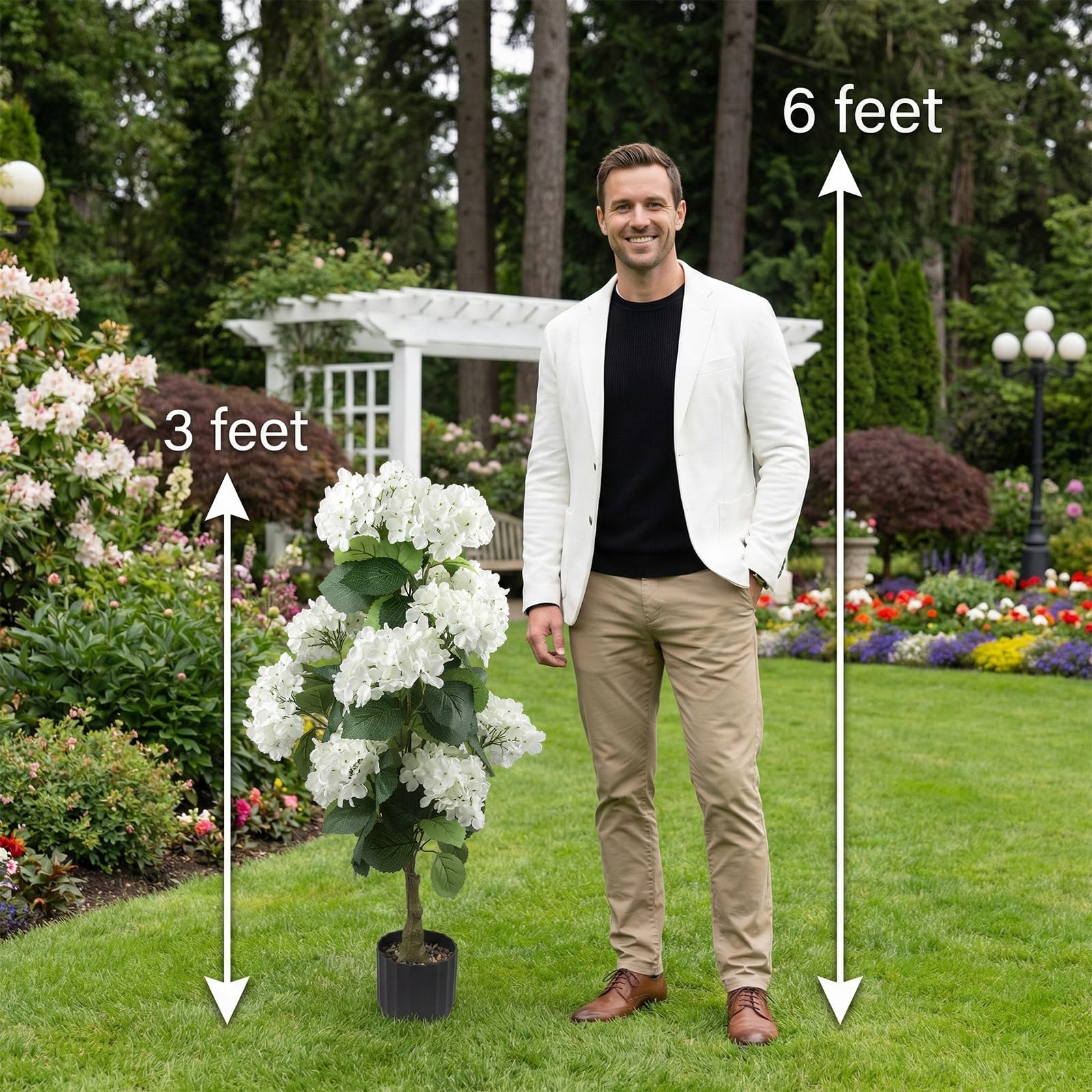 2 Pcs 3 Ft Artificial Hydrangea Trees Potted, UV Resistant Faux Silk Hydrange…