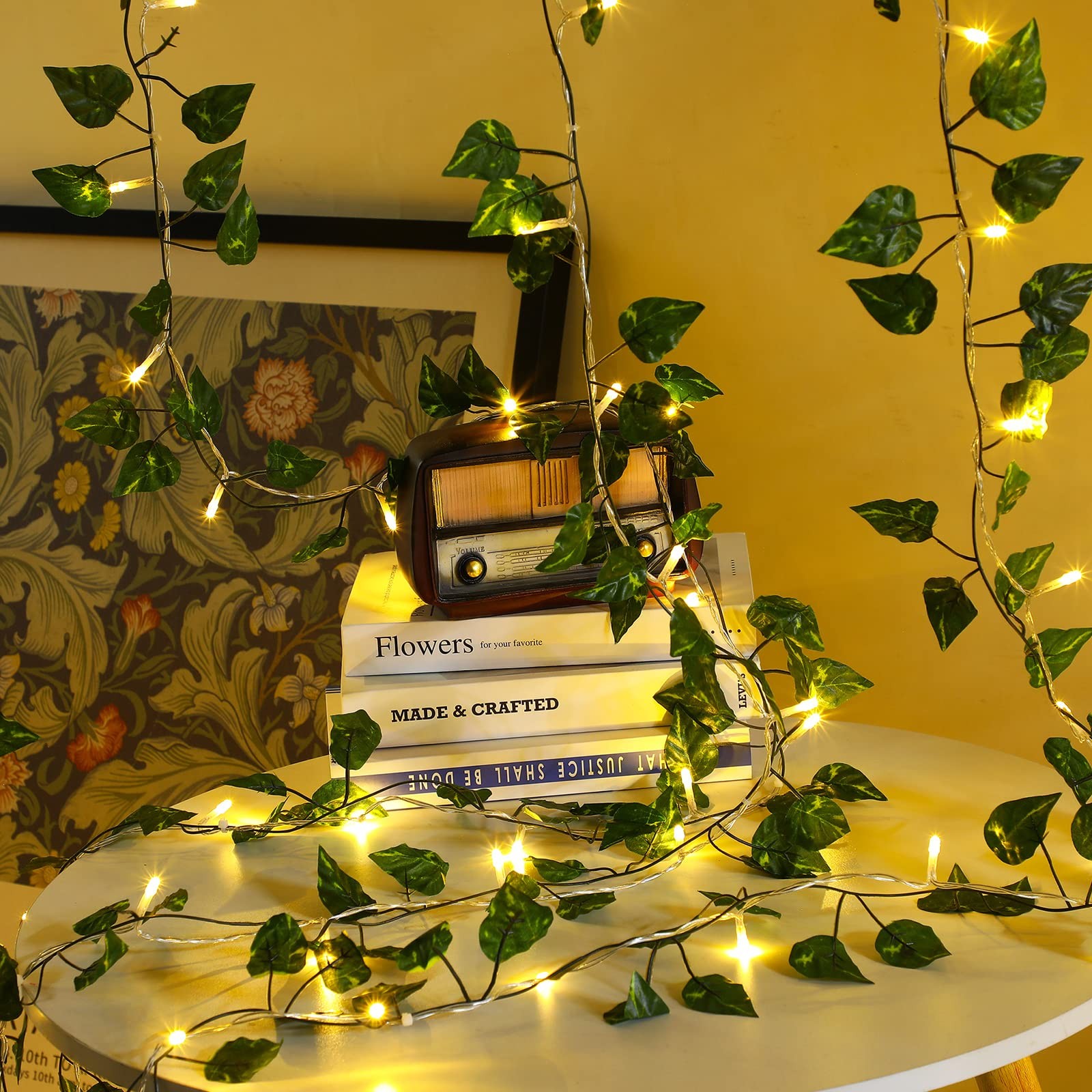 15 Pcs 6.6 ft 300 Fake Ivy Vines with Lights for Bedroom String Fairy Light C…