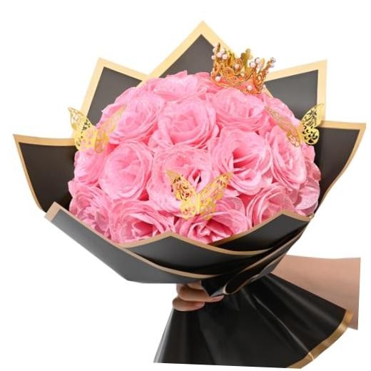 Glitter Roses Bouquet, DIY Fake Flowers Bouquet, Everlasting Shiny 24pcs Pink