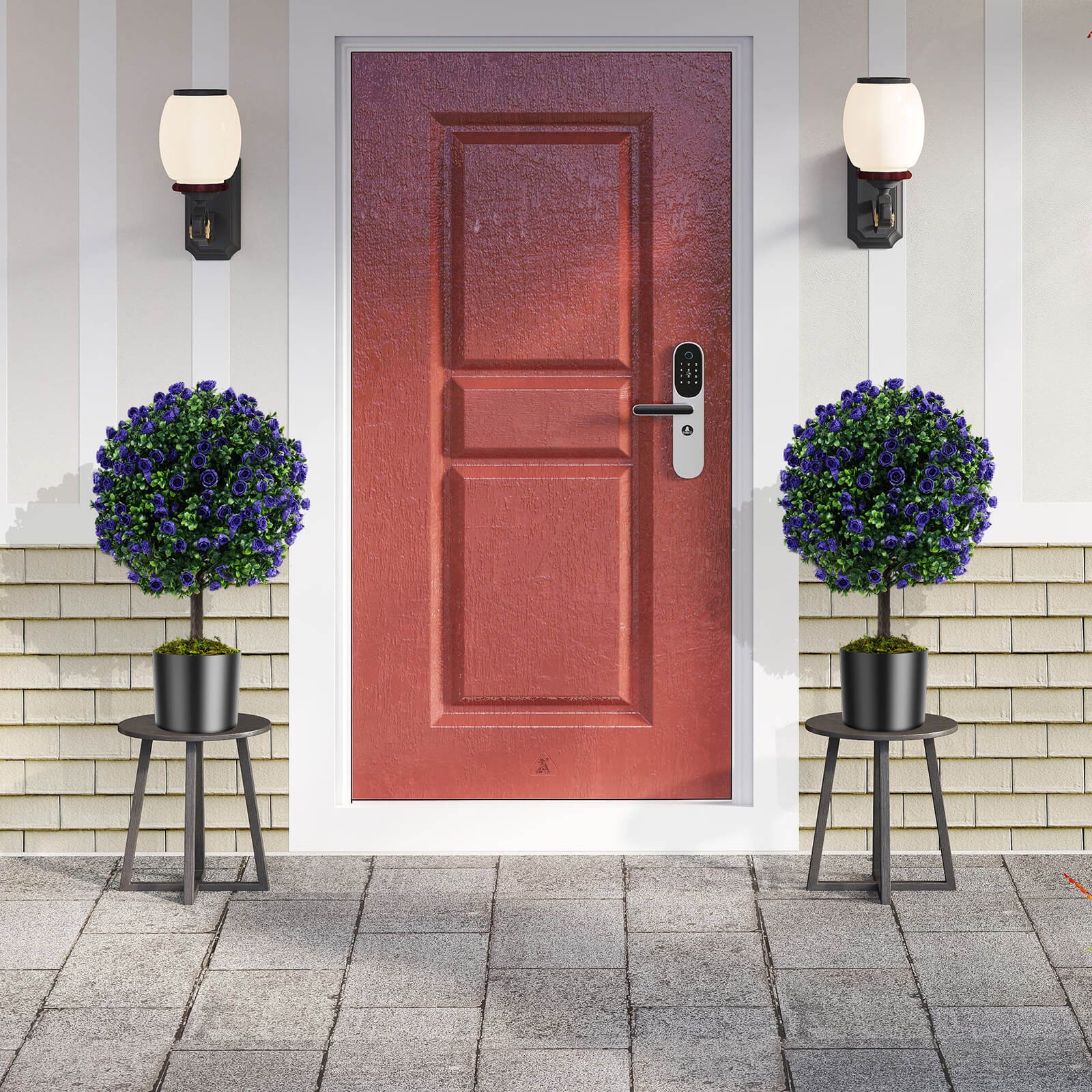 Set of 2 Artificial Purple Rose Topiary Ball Trees 22″ Faux Boxwood Ball Tree
