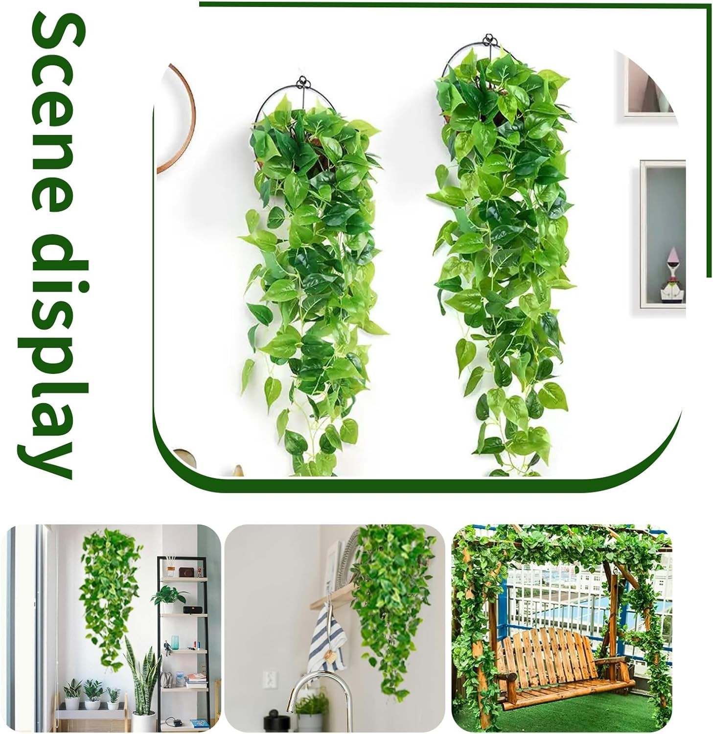 2 plantas colgantes artificiales de hiedra falsa para decoración de pared hogar