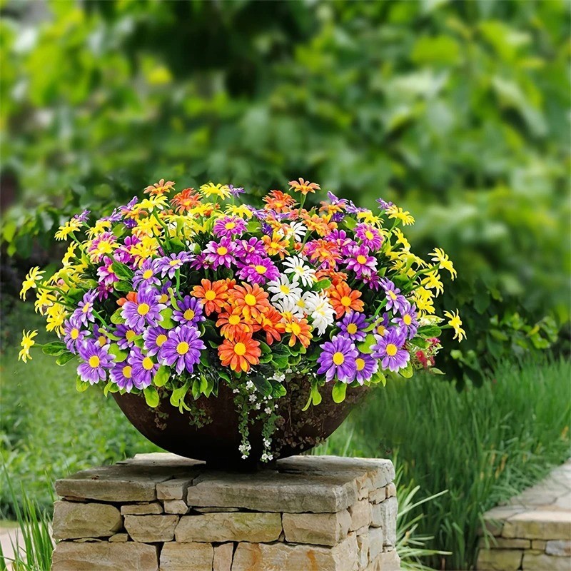 33cm Artificial Daisy Flowers UV Resistant Plastic Faux Plants Home Outdoor Deco