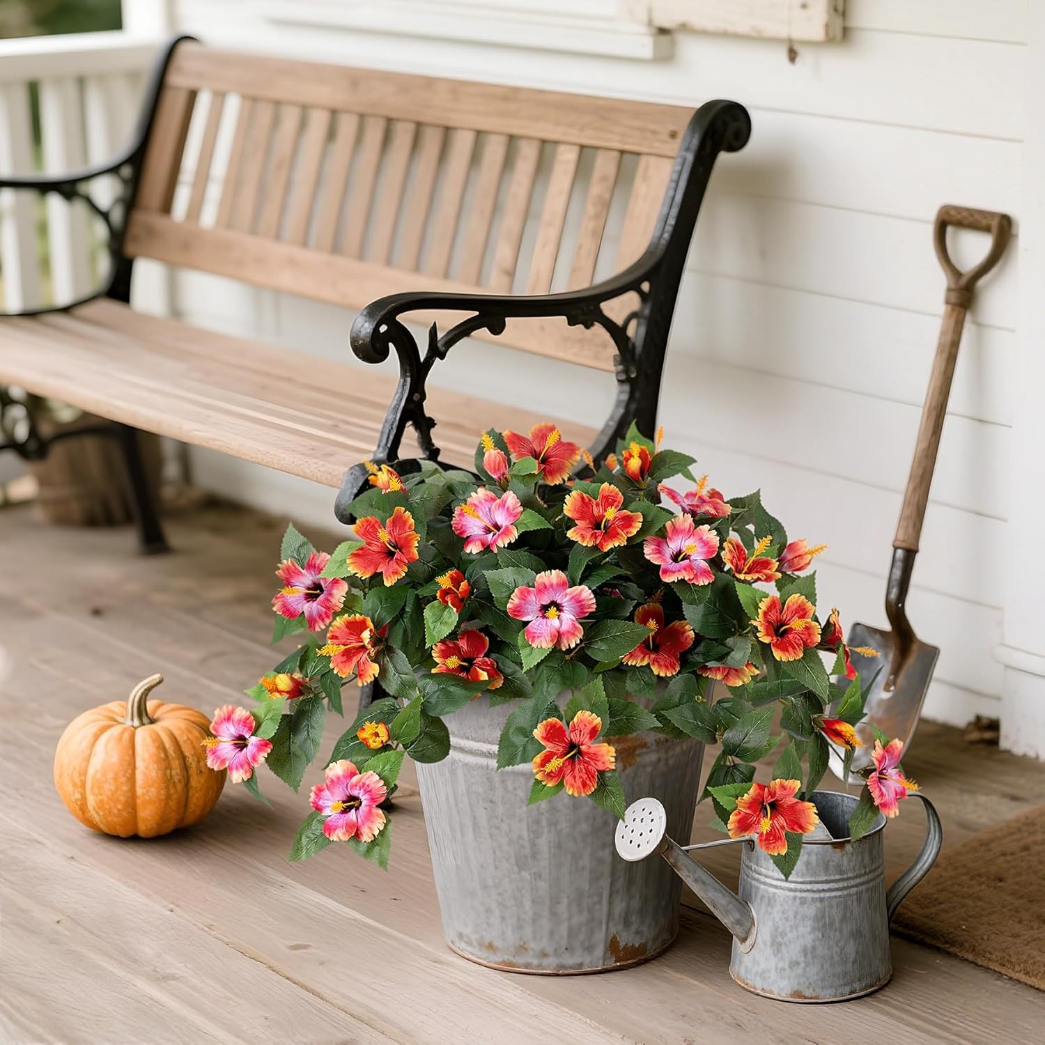 Artificial Fake Flowers for Outdoors Decoration, 2PCS Faux Hibiscus Flowers