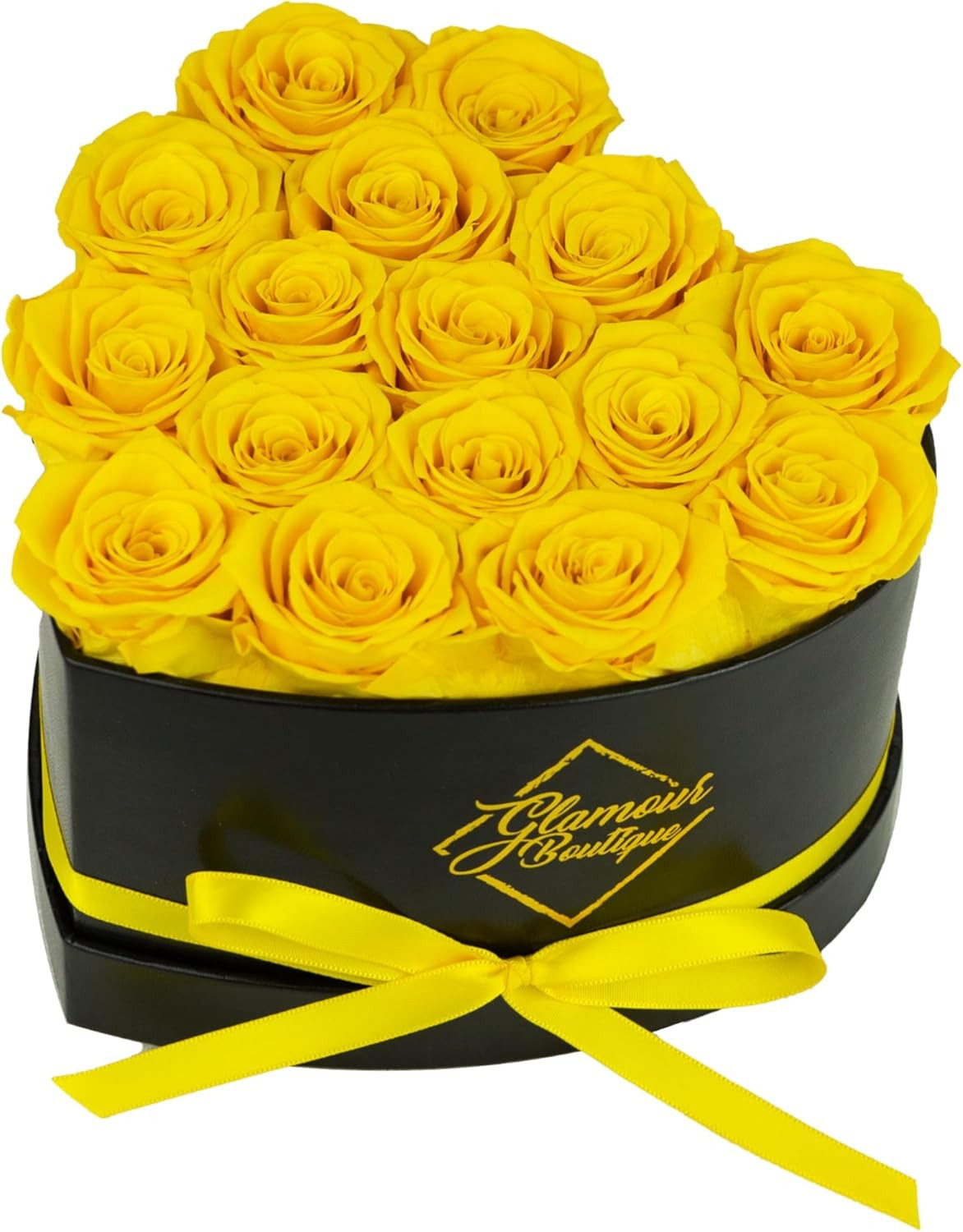 Forever Preserved Roses in Heart Shape Box Yellow Gift for Her 16 Flower