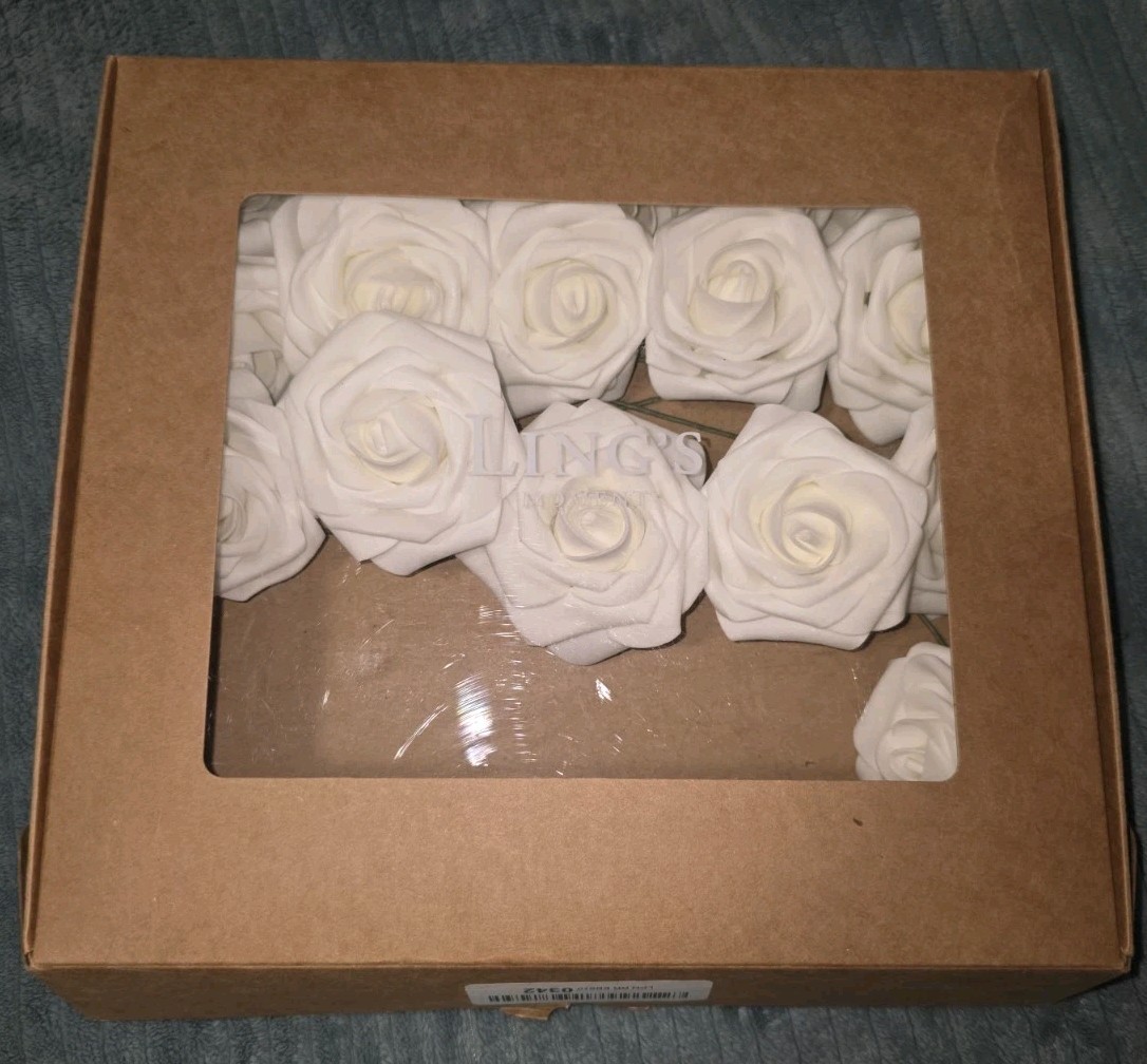 16 White Foam Roses Artificial Flowers Stems Wedding DIY Floral Decor