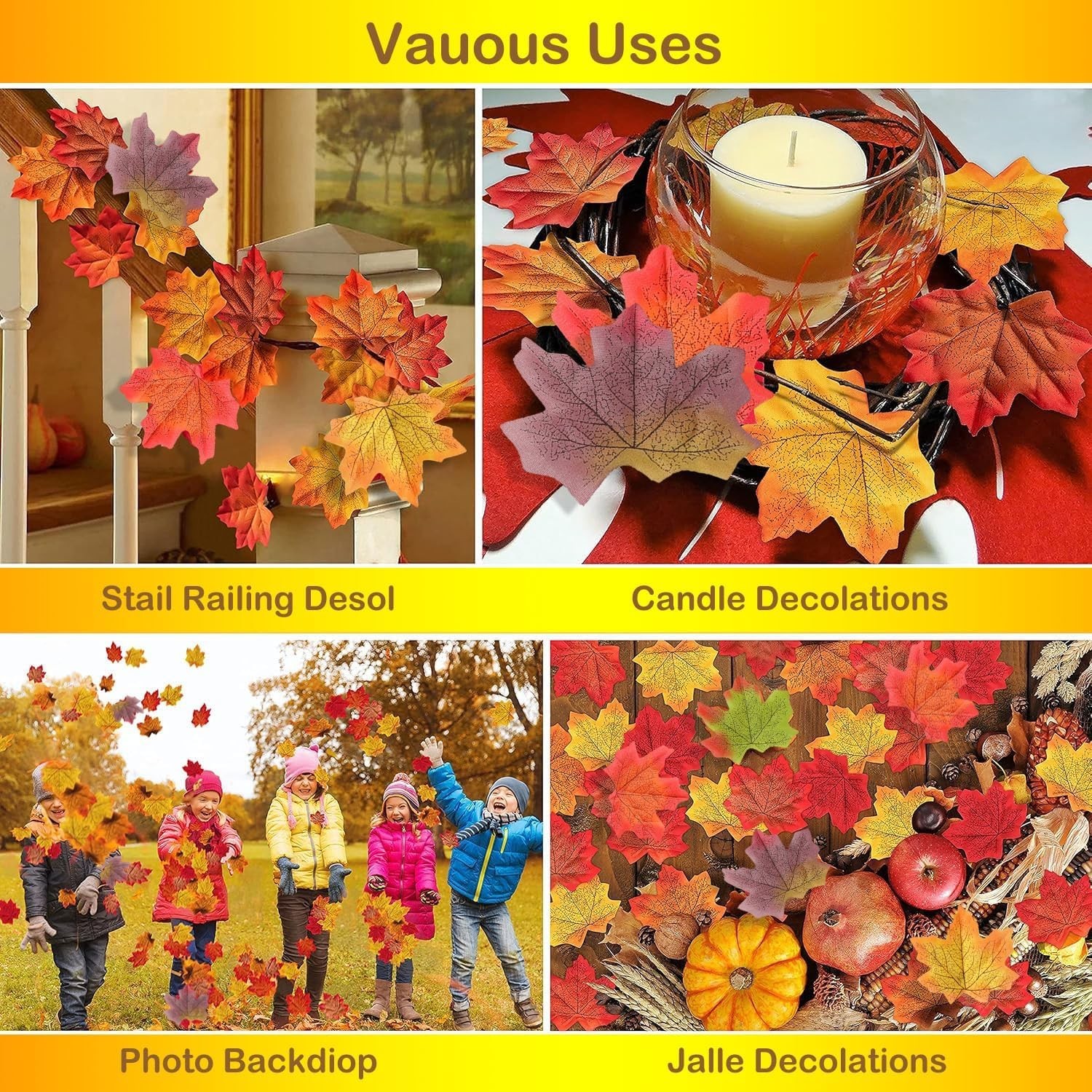 500PCS Fall Maple Leaves Bulk, 8 Colors with 100 Glue Dots | Autumn leaves fo…