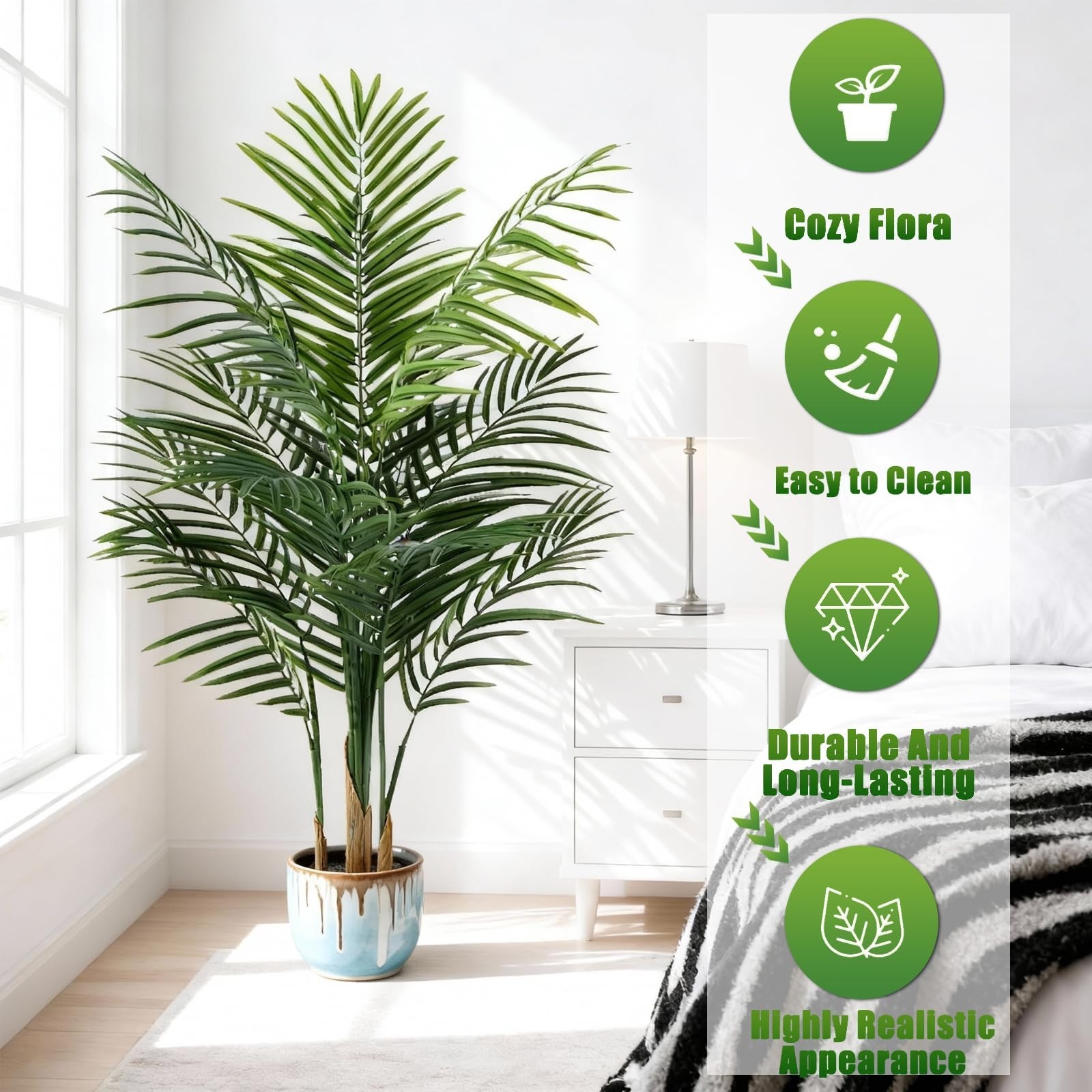 4ft Artificial Palm Tree – Large Faux Areca Palm with 13 Trunks for Indoor Decor