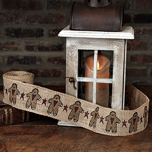 New Country Primitive BURLAP GINGERBREAD MAN RIBBON Christmas Tree Trim