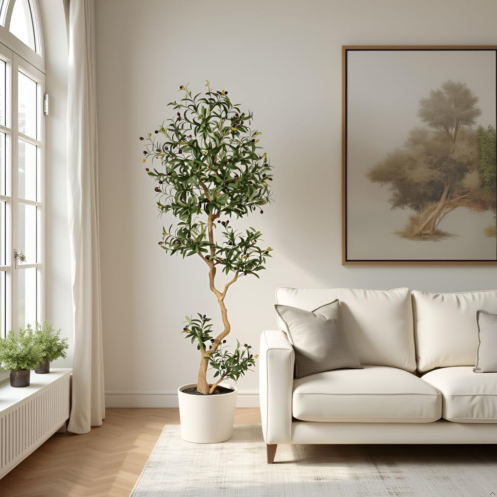 Fake Olive Tree 7.0 Feet – Artificial Plants Indoor, Faux Olive Tree, Fake Tree