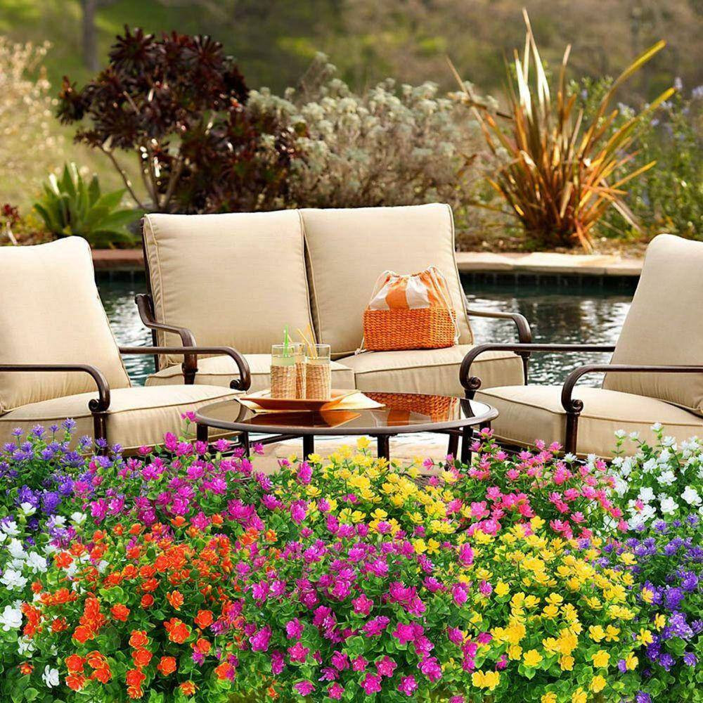 13.8 In. Multi-Colored 8 Bundles Outdoor Artificial Boxwood Fake Flowers UV Resi
