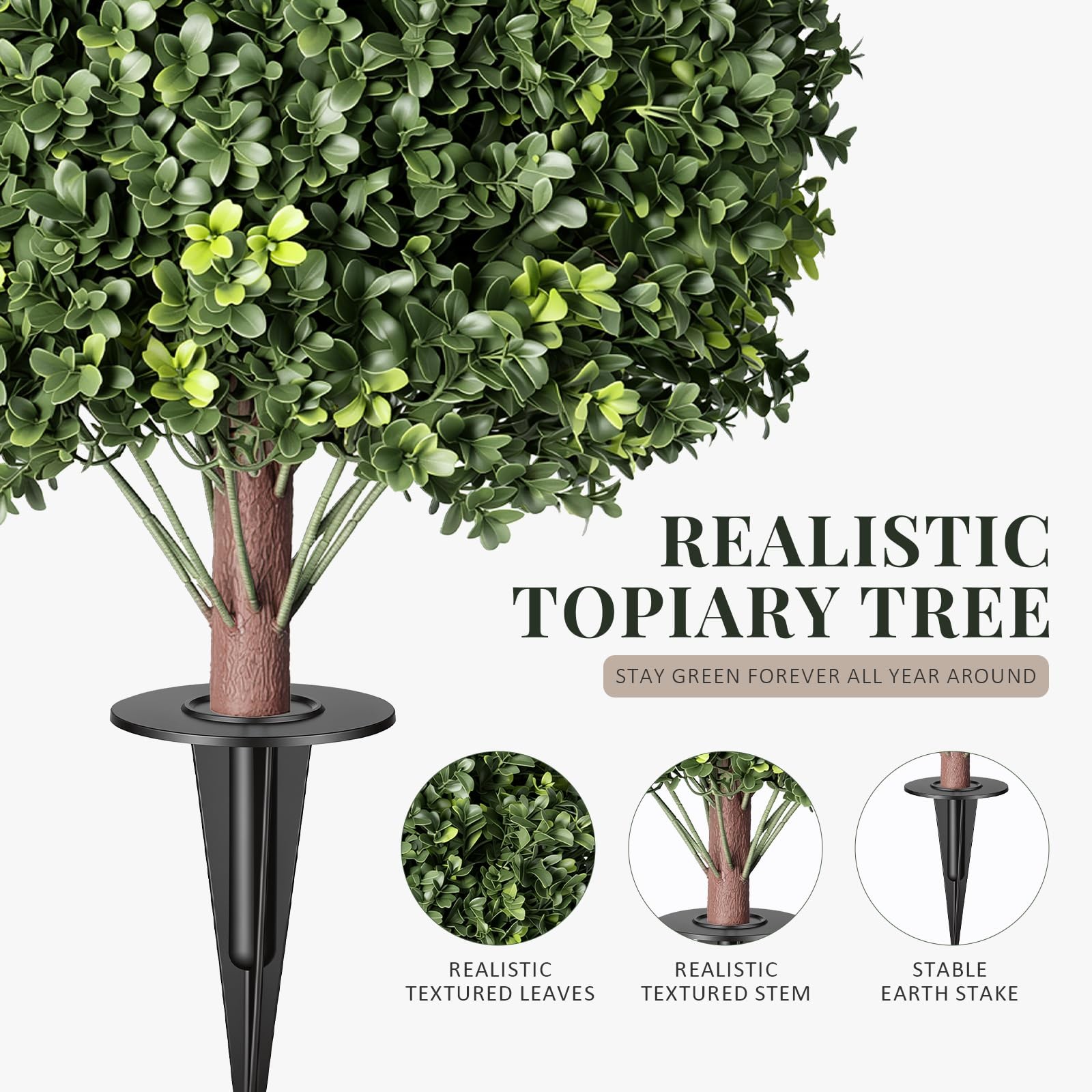 26″ Artificial Boxwood Topiary Tree with Ground Spikes, 2 Pack UV Resistant F…