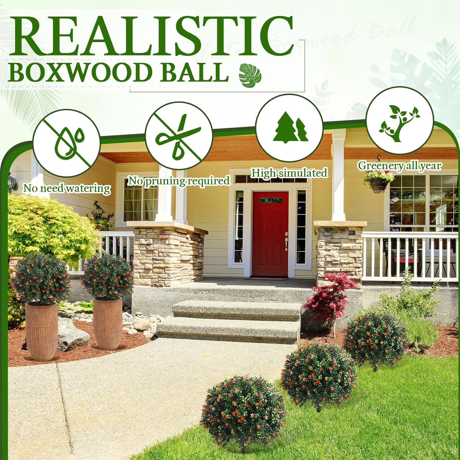 27″ Artificial Boxwood Topiary Ball Trees – UV Resistant Outdoor Decor (Set of 2