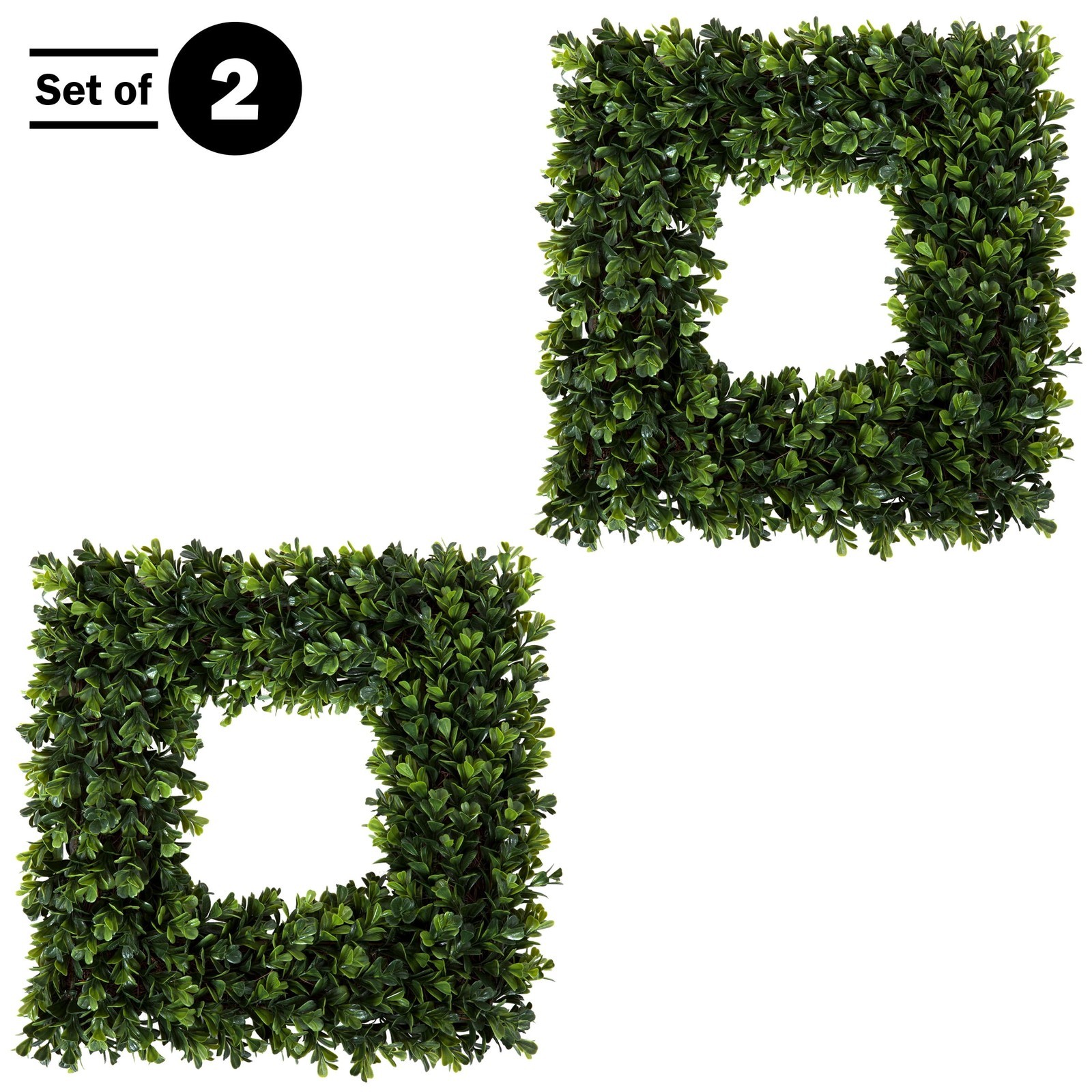 Set of Two 16.5-Inch Indoor/Outdoor Artificial Boxwood Wreaths