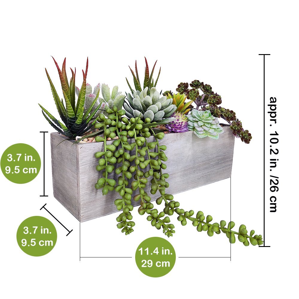 Artificial Succulent Plants Arrangement Rectangular Wood Pot Table Centerpiece