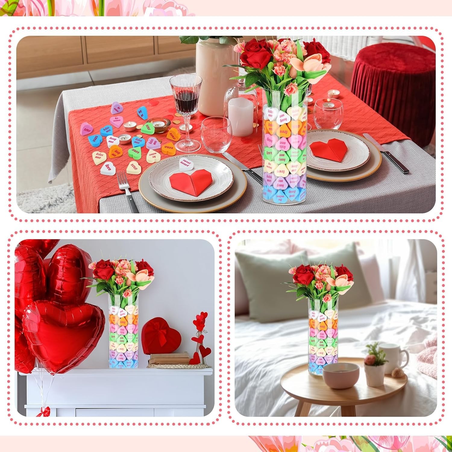 2PK Valentines Day Decorations 95-Piece Set Artificial Floral Table Centerpiece
