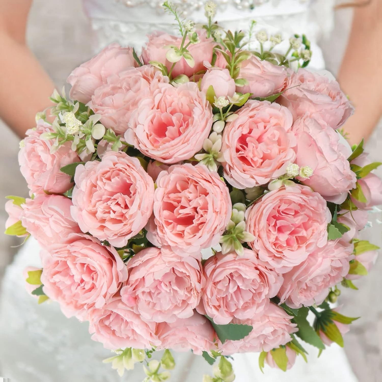 Artificial Peonies Silk Flowers, Faux Peony Bouquet 4 Bundles Florals Arrange..