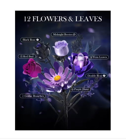 1218PCS Gothic Bouquet Flower Building Blocks Vase Decor DIY Gift