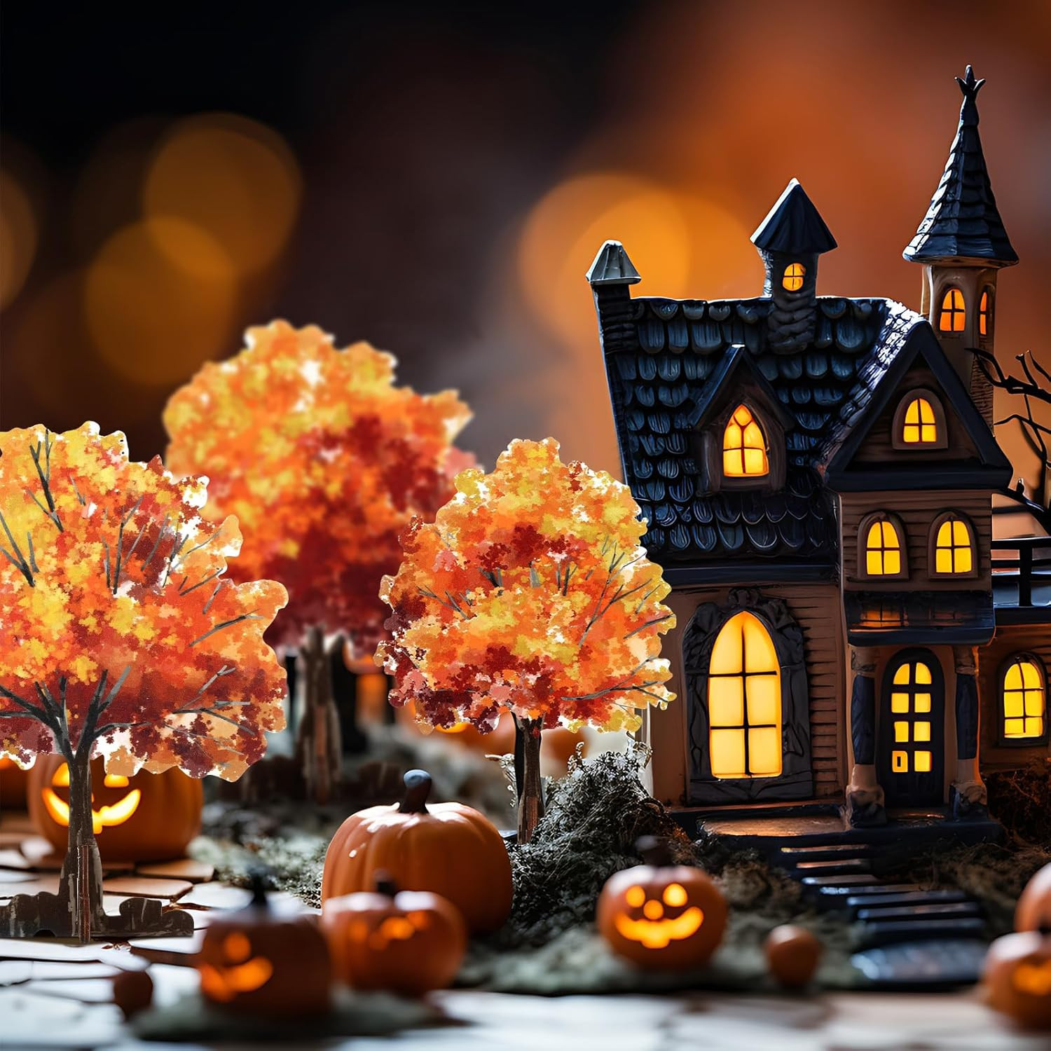 5 Pieces Mini Fall Maple Tree 2D 5 Size Autumn Artificial Miniature Trees Flat W