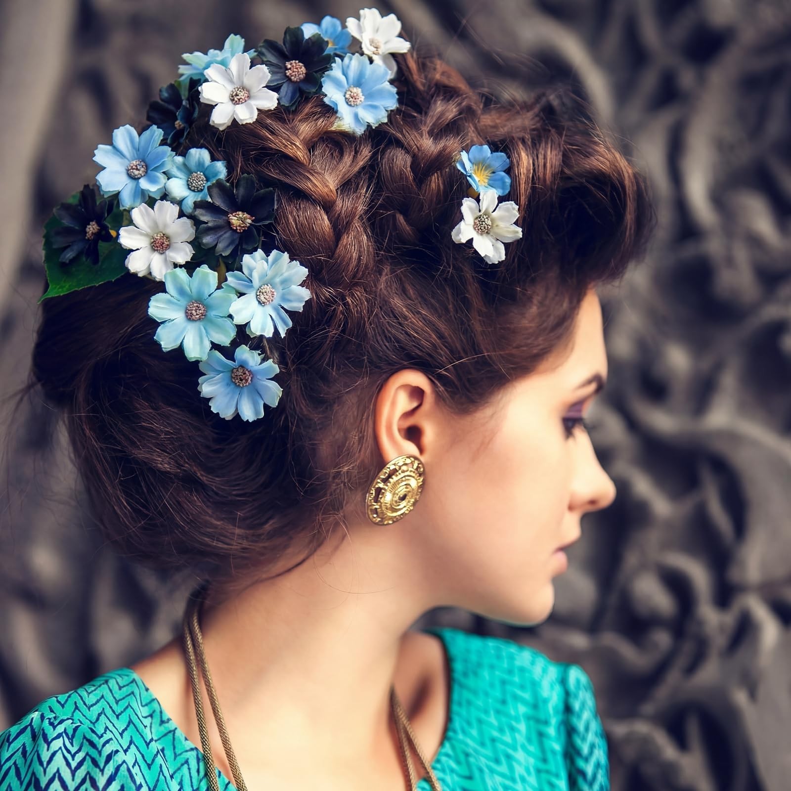 120 PCS Mini Artificial Silk Flower Heads Blue Crafts Wedding Bulk Decor DIY