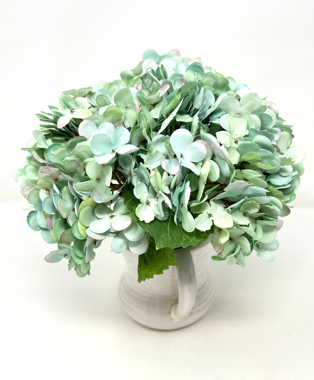 9″ Small Artificial Blue-Green Turquoise HYDRANGEA faux Silk flowers in White 2-