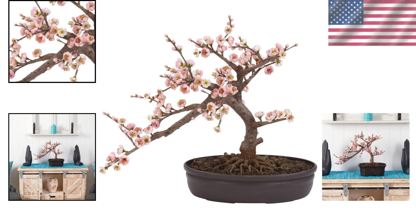 Realistic Artificial Cherry Blossom Bonsai Tree with Bendable Branches – 17.5″W