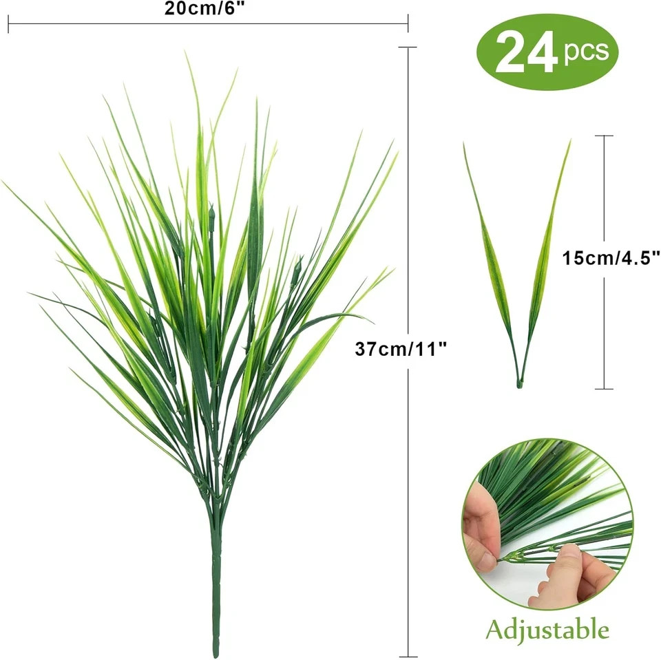 Ouddy Decor 24 Bundles Artificial Plants Outdoors Fake Wheat Grass Faux Greenery