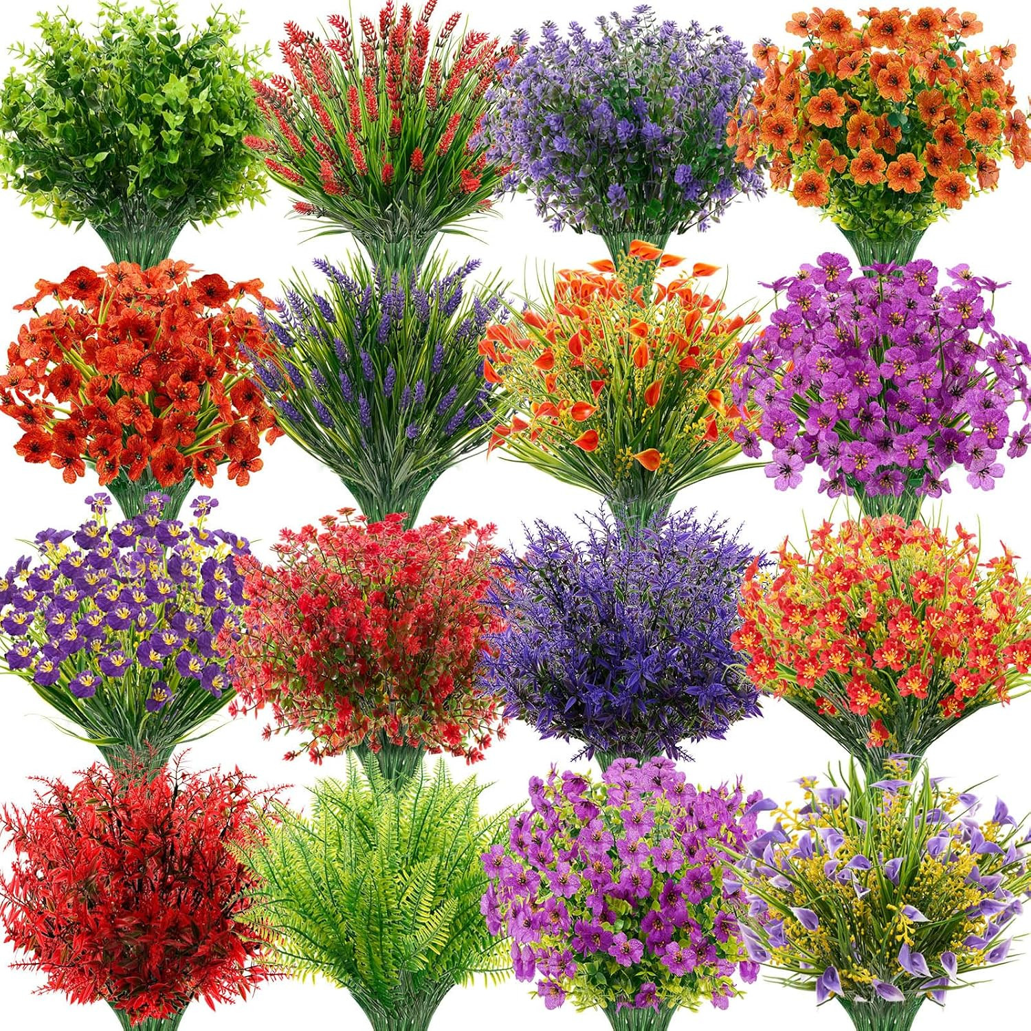 64 Bundles UV Resistant Faux Flowers for Outdoor Garden, Patio, Yard Decor