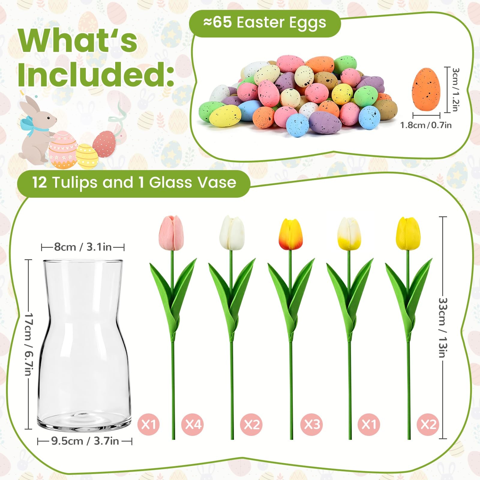 Spring Easter Decorations 12 Artificial Tulips with Easter Colorful Eggs and …