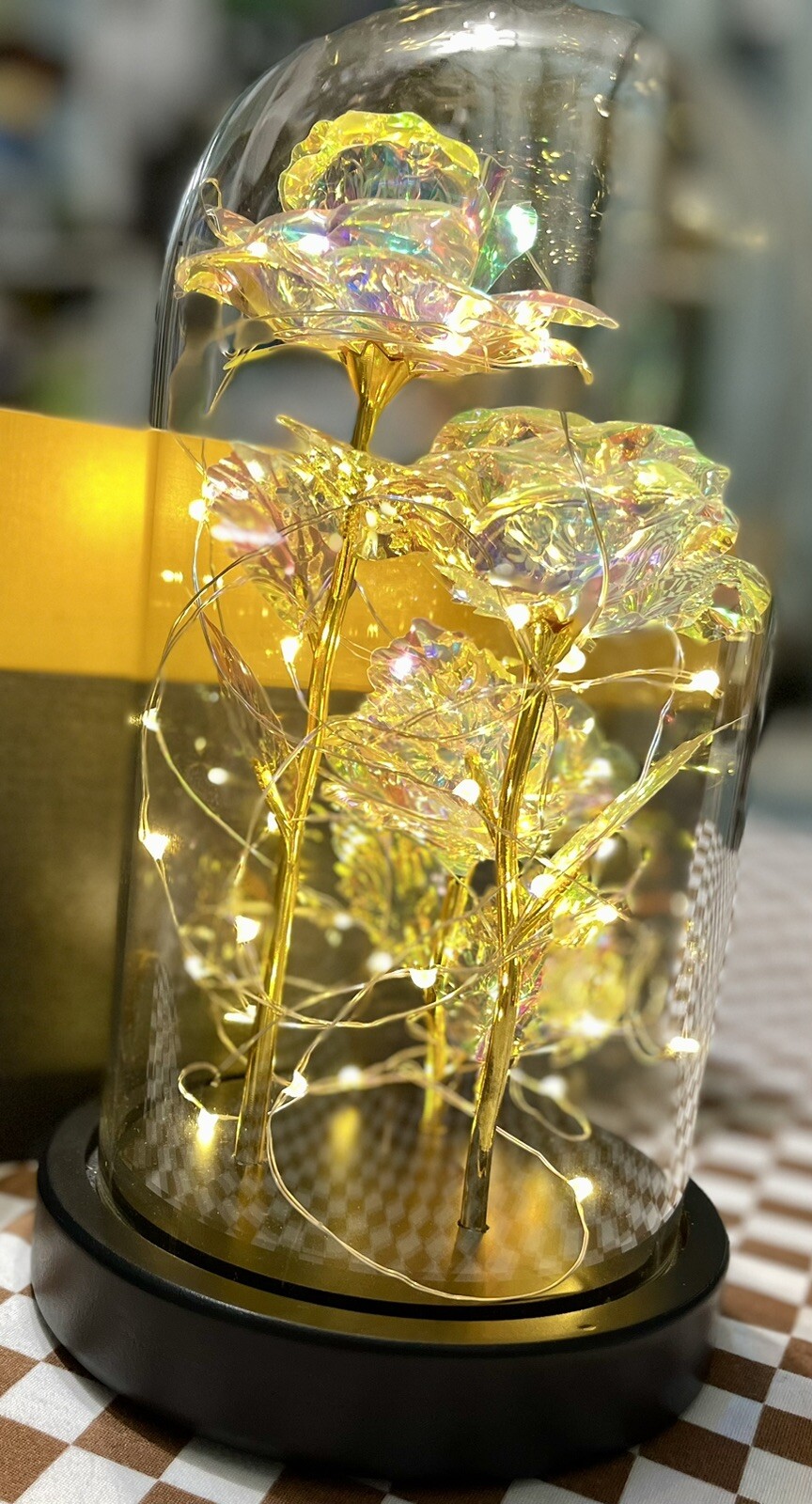Gorgeous Glass Rose Flower Gift for Women Light-Up Forever Rose Glass Case
